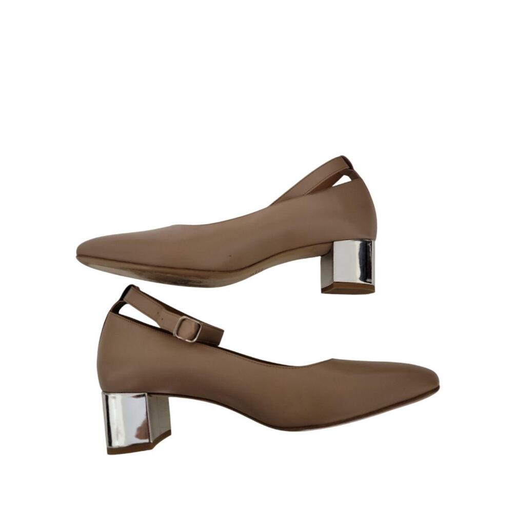 APC Beige Silver Metallic Heel Mary Jane Strap Block Heel Heels Size 41